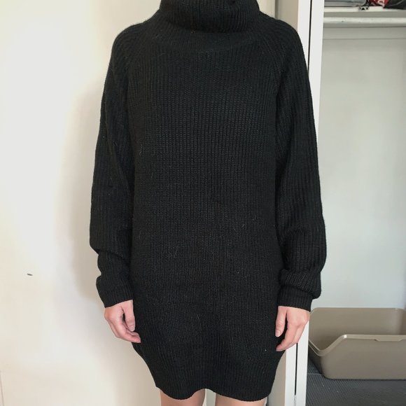 Black Turtleneck Oversized Sweater Dress - Picture 1 of 3